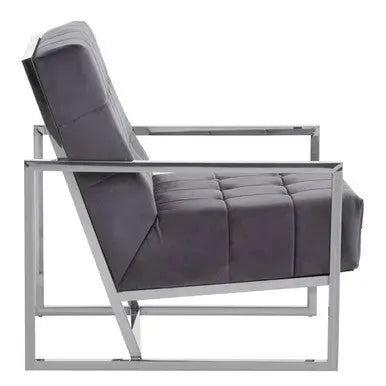 Grey Velvet Chair with Stainless Steel Frame | Hana