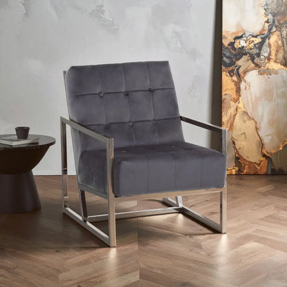 Grey Velvet Chair with Stainless Steel Frame | Hana