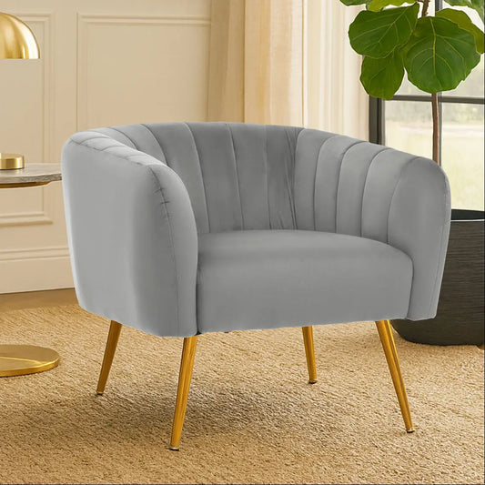 Grey Velvet Channel Tufted Accent Chair | Larissa