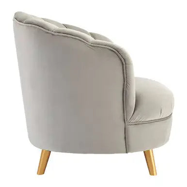 Grey Velvet Scalloped Curved Chair with Gold Wood Legs | Orlina