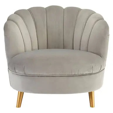 Grey Velvet Scalloped Curved Chair with Gold Wood Legs | Orlina