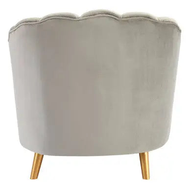 Grey Velvet Scalloped Curved Chair with Gold Wood Legs | Orlina