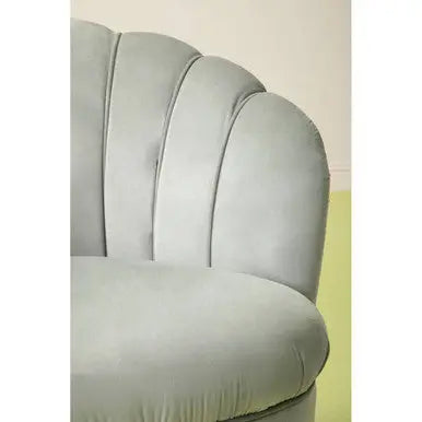 Grey Velvet Scalloped Curved Chair with Gold Wood Legs | Orlina