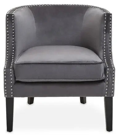 Grey Velvet Studded Chair | Larissa