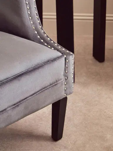 Grey Velvet Studded Chair | Larissa