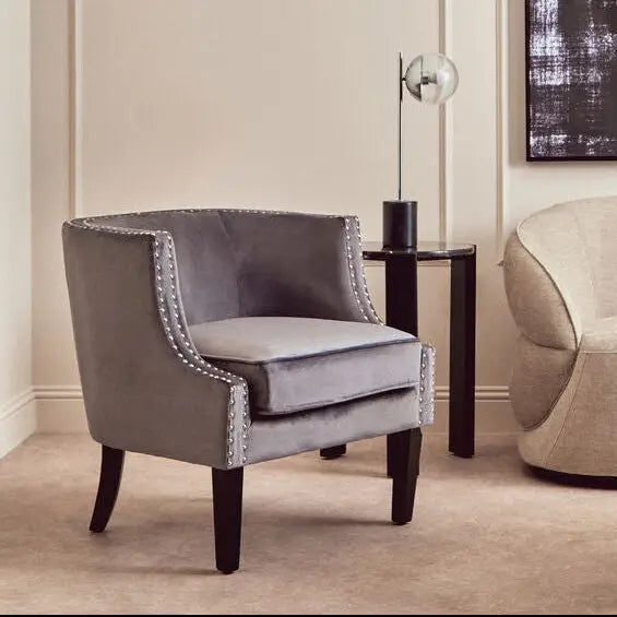 Grey Velvet Studded Chair | Larissa