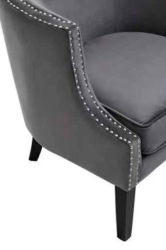 Grey Velvet Studded Chair | Larissa