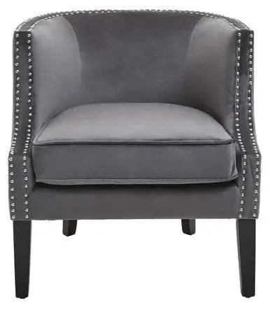Grey Velvet Studded Chair | Larissa