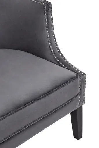 Grey Velvet Studded Chair | Larissa