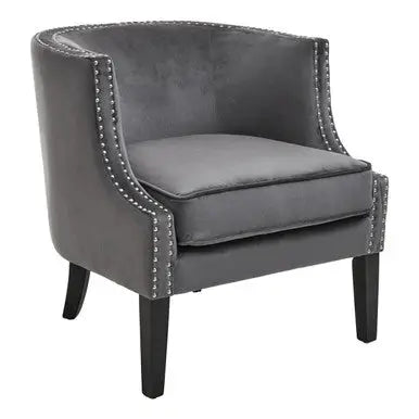 Grey Velvet Studded Chair | Larissa
