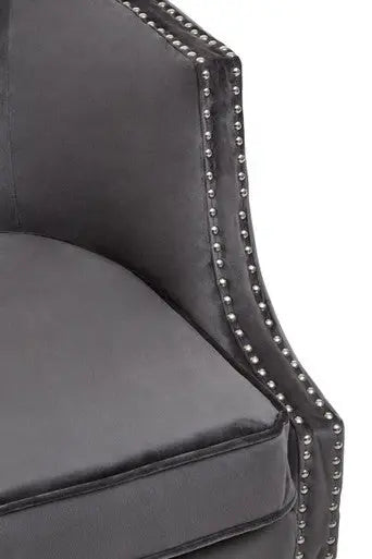 Grey Velvet Studded Chair | Larissa