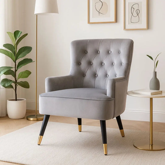 Grey Velvet Tufted Chair | Loretta