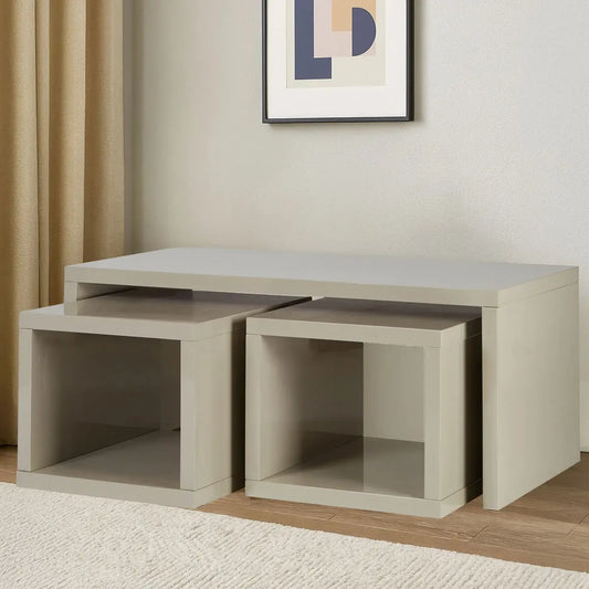 Grey Wood Coffee Table with 2 Under Tables | Madrid
