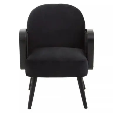 Hala Black Velvet and Rattan Armchair