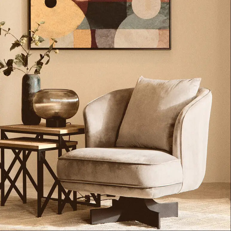 Hale Grey Velvet Swivel Chair with Cushion