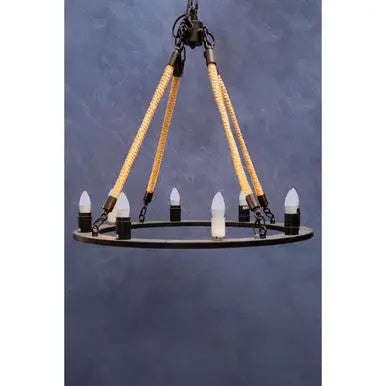 Hampstead 8 Bulb Rope and Metal Hoop Chandelier