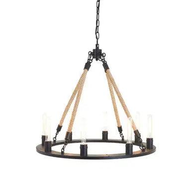 Hampstead 8 Bulb Rope and Metal Hoop Chandelier