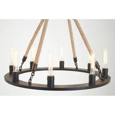 Hampstead 8 Bulb Rope and Metal Hoop Chandelier