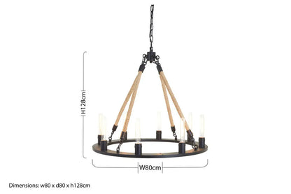 Hampstead 8 Bulb Rope and Metal Hoop Chandelier