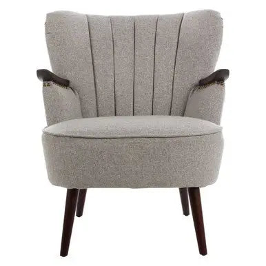 Hampstead Taupe Fabric Armchair with Walnut Wood Accents