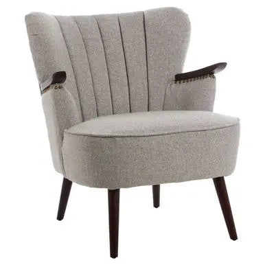 Hampstead Taupe Fabric Armchair with Walnut Wood Accents