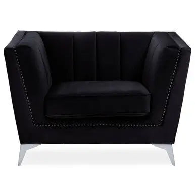 Hansa Black Velvet Chair with Chrome Metal Legs