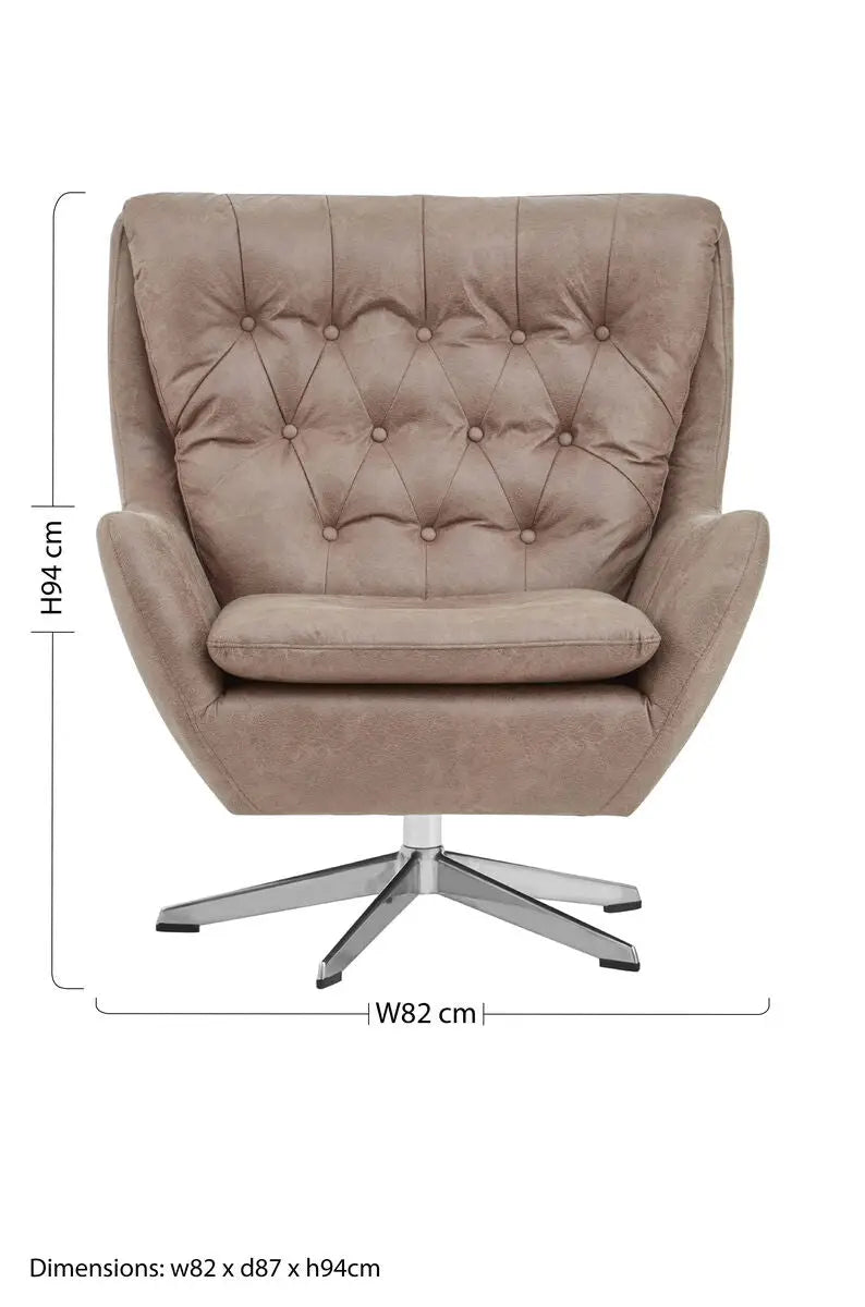 Harold Brown Leather Effect Button Tufted Swivel Chair
