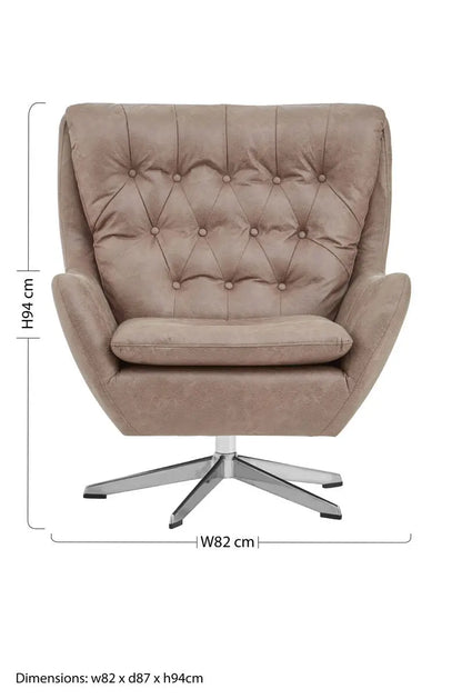 Harold Brown Leather Effect Button Tufted Swivel Chair