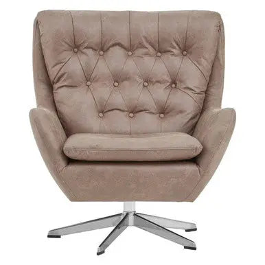 Harold Brown Leather Effect Button Tufted Swivel Chair