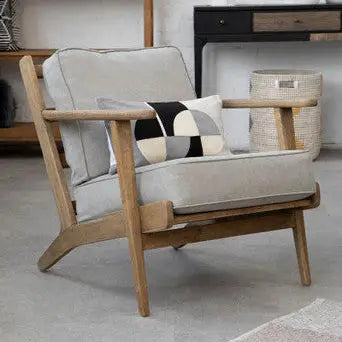 Harry Grey Linen and Dark Oak Wood Armchair