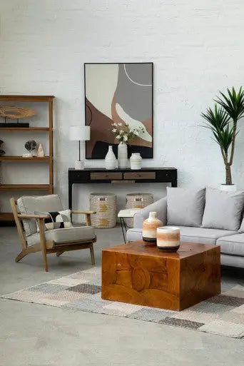 Harry Grey Linen and Dark Oak Wood Armchair