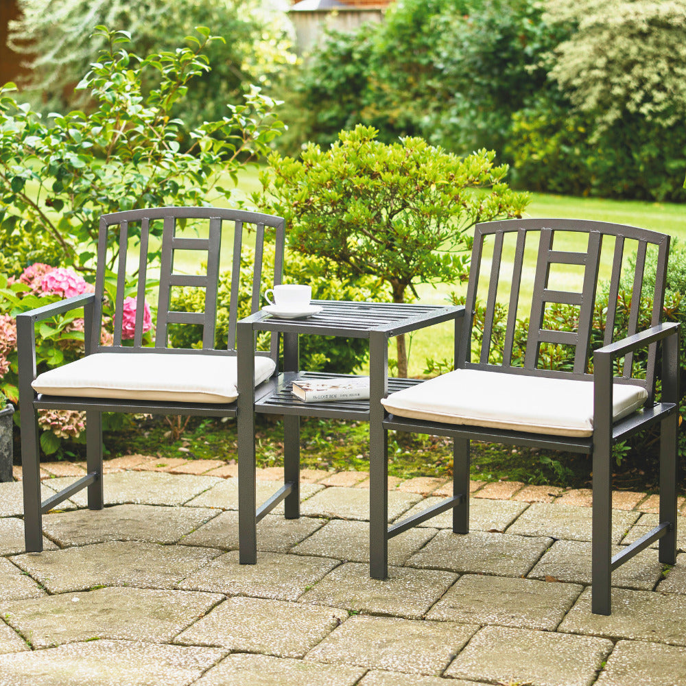 Hartlebury Rustic Bronze Duo Garden Bench with Central Table - Bench