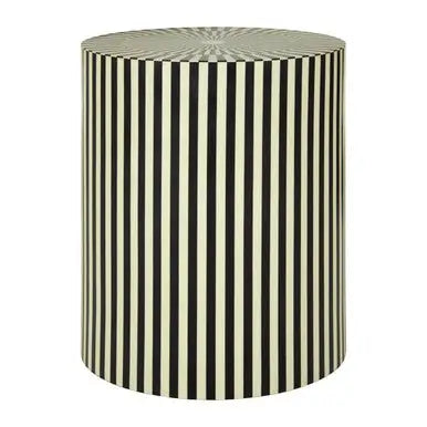 Hassa Ivory and Black Cylindrical Stool and Side Table