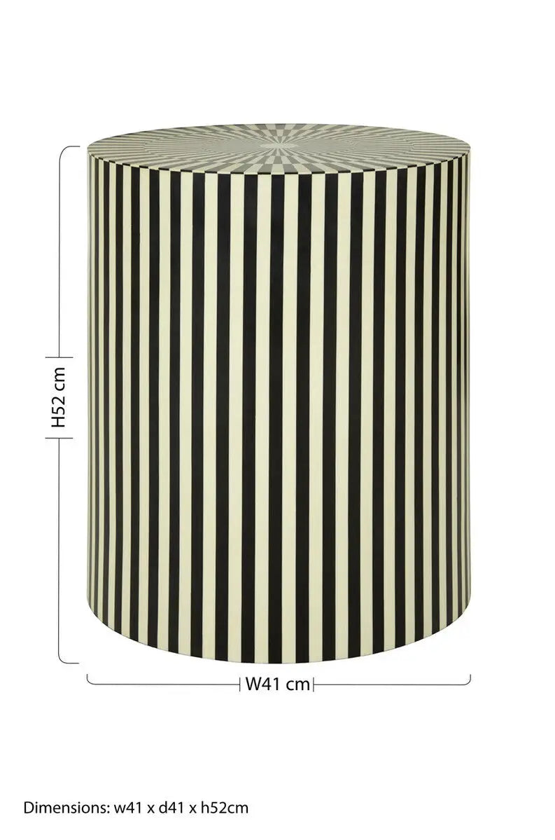 Hassa Ivory and Black Cylindrical Stool and Side Table