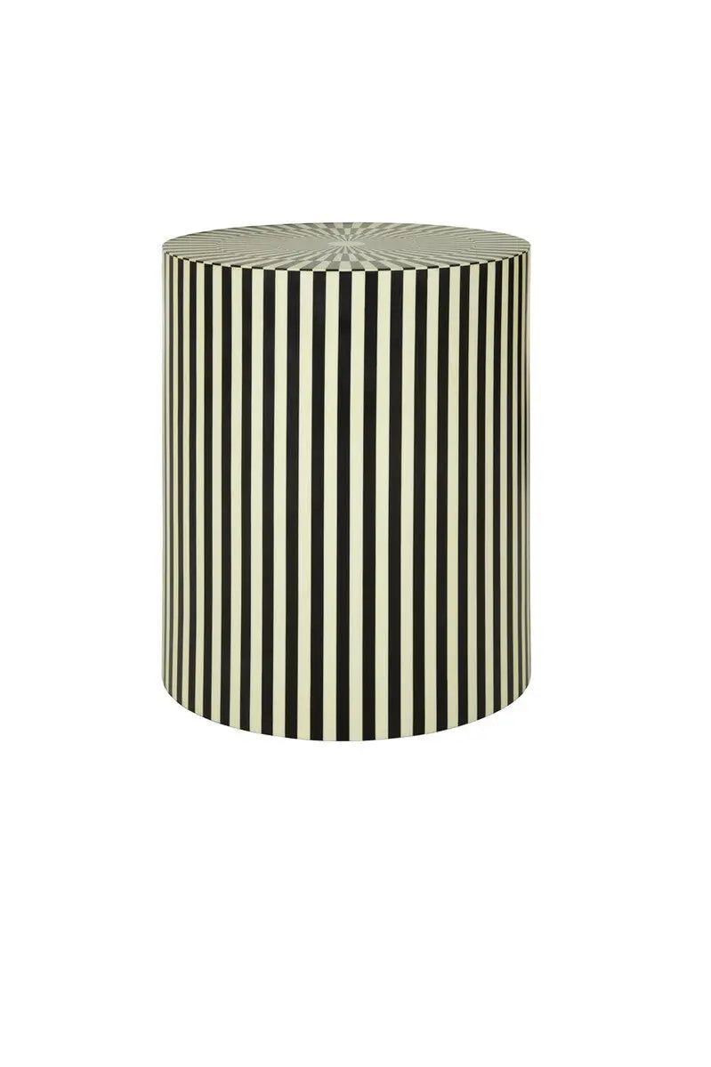 Hassa Ivory and Black Cylindrical Stool and Side Table
