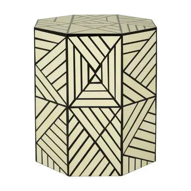 Hassa Ivory and Black Octagonal Stool and Side Table