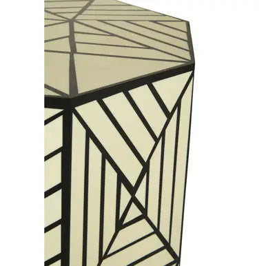 Hassa Ivory and Black Octagonal Stool and Side Table