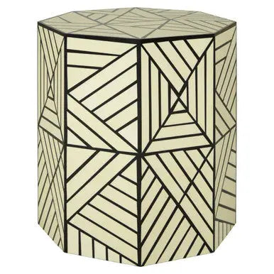 Hassa Ivory and Black Octagonal Stool and Side Table