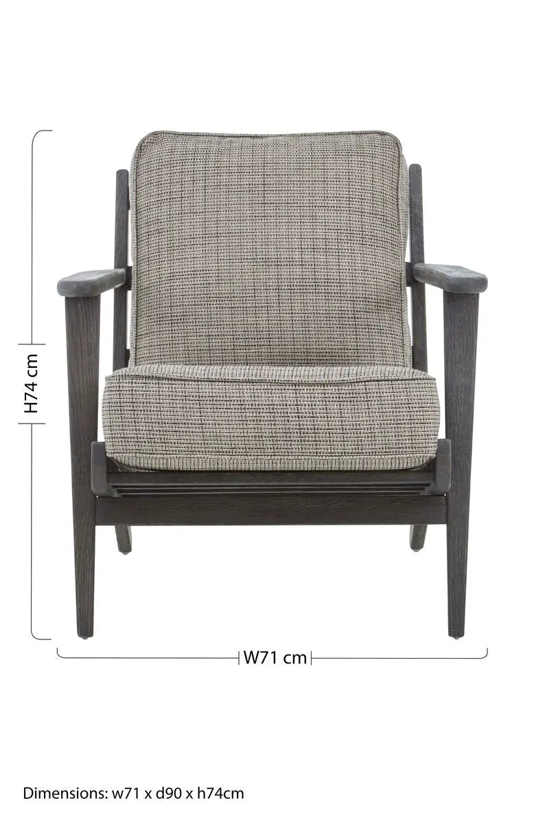 Hector Grey Tweed Armchair with Black Oak Wood Frame