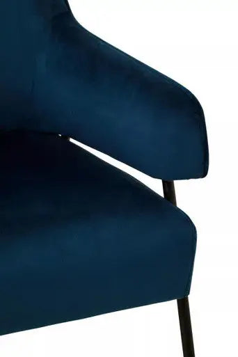 Henia Blue Velvet High Back Chair with Black Metal Legs