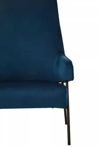Henia Blue Velvet High Back Chair with Black Metal Legs