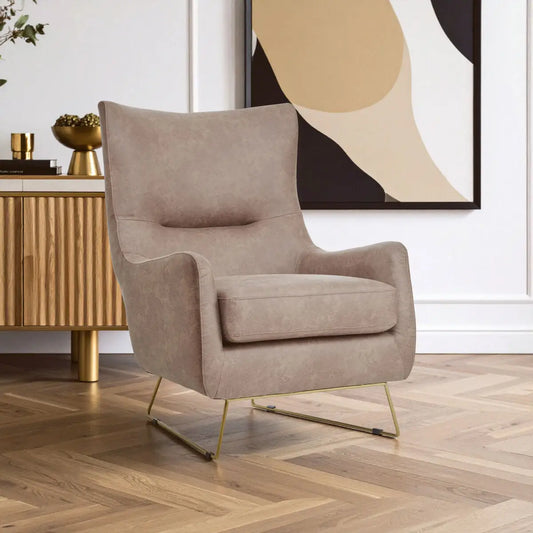 Henry Light Brown Leather Effect Armchair with Gold Finish Legs