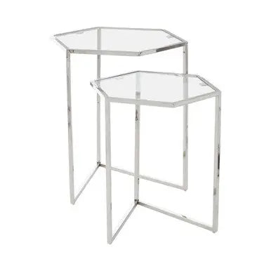 Herber Silver Finish Set of 2 Hexagonal Nesting Tables