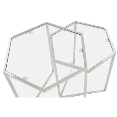 Herber Silver Finish Set of 2 Hexagonal Nesting Tables