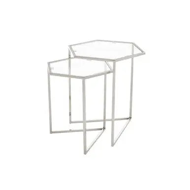 Herber Silver Finish Set of 2 Hexagonal Nesting Tables