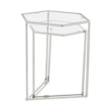 Herber Silver Finish Set of 2 Hexagonal Nesting Tables