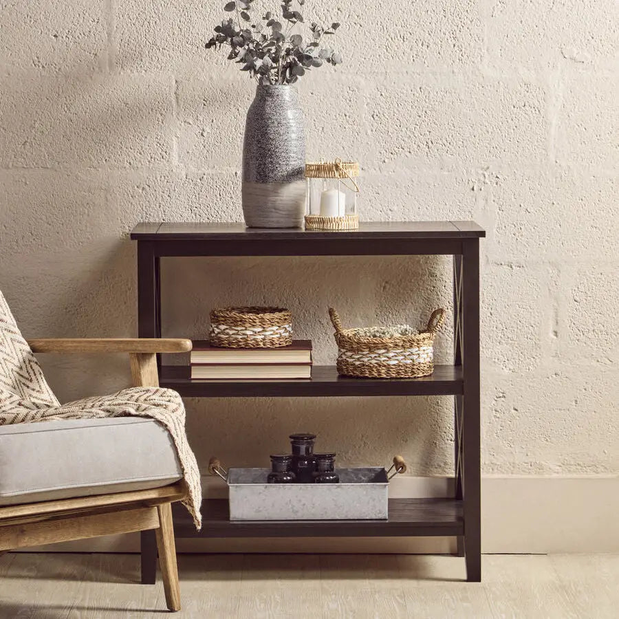 Heritage Black Wooden 2 Tier Bookshelf with Cross Detail