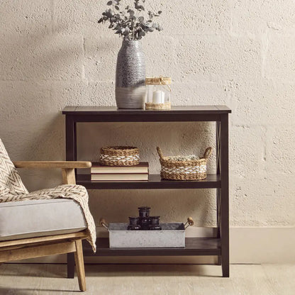 Heritage Black Wooden 2 Tier Bookshelf with Cross Detail