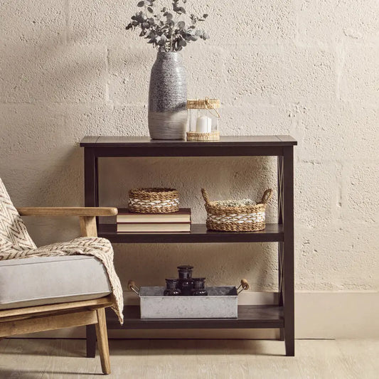 Heritage Black Wooden 2 Tier Bookshelf with Cross Detail