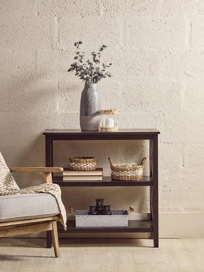 Heritage Black Wooden 2 Tier Bookshelf with Cross Detail